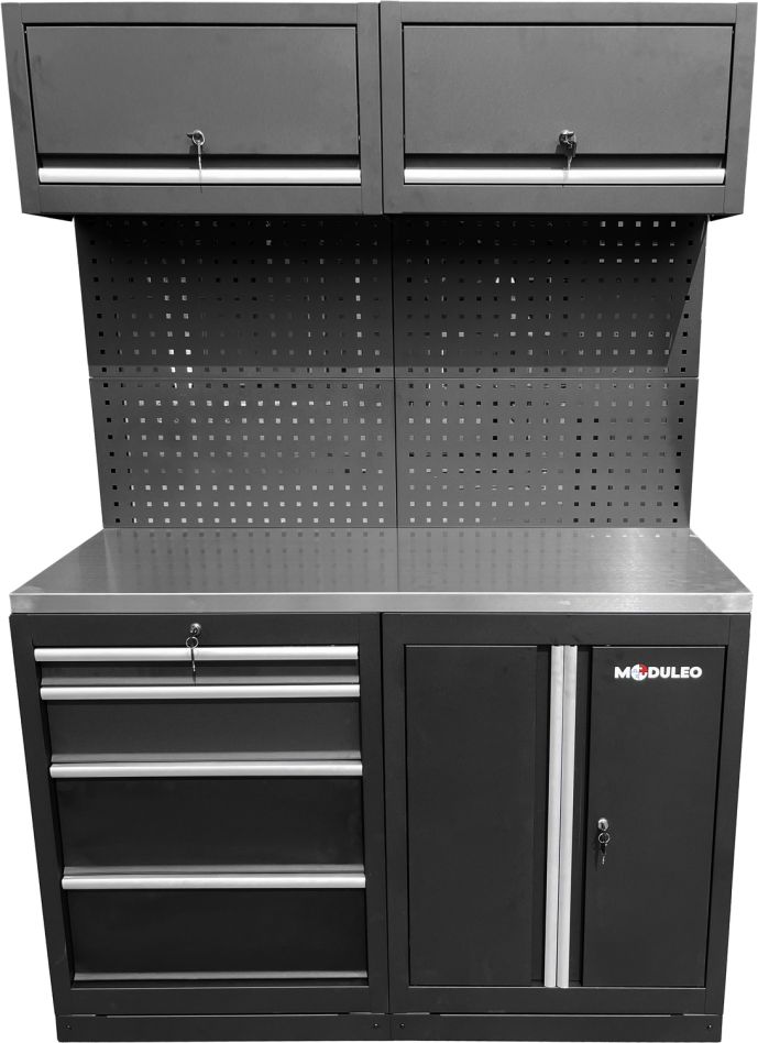KS Tools 866.6030 Modulo di ampliamento del sistema di armadi per officina, piano di lavoro in acciaio inox