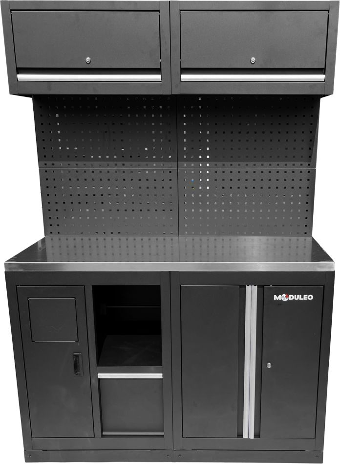 KS Tools 866.6040 Modulo di ampliamento del sistema di armadietti da officina, piano di lavoro in acciaio inox, sistema di smaltimento con porta rotolo di carta