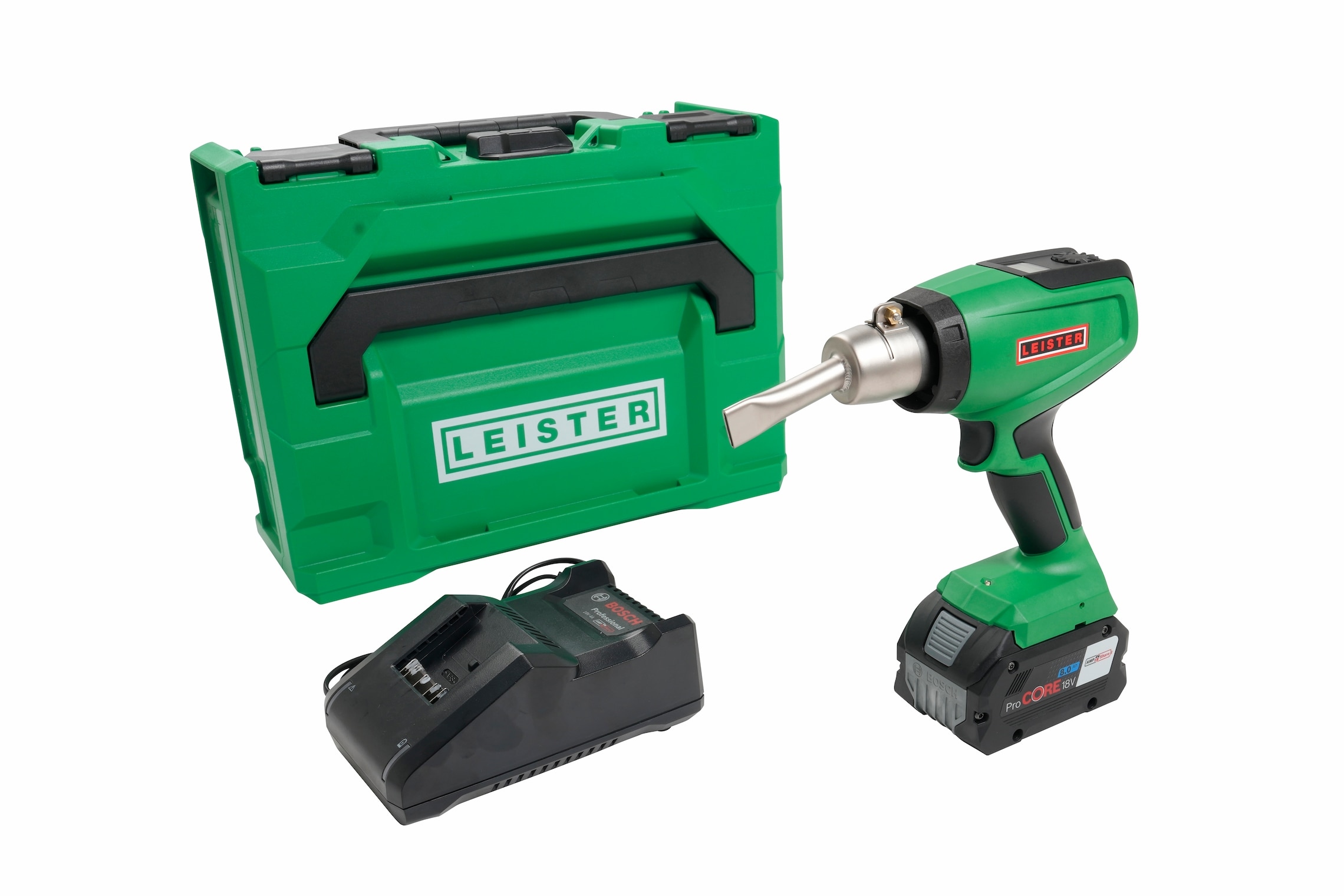 Leister 179.255 NEXHEAT 300 A-LP soffiatore d'aria calda a batteria 18V 600W incl. 8,0 Ah e caricabatterie in valigetta