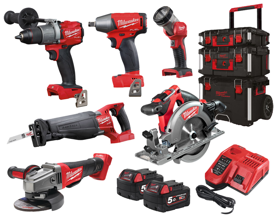 Milwaukee M18 FPP6H2-502B Packout Powerpack 6 Macchine 18V 5,0Ah agli ioni di litio rosso senza spazzole