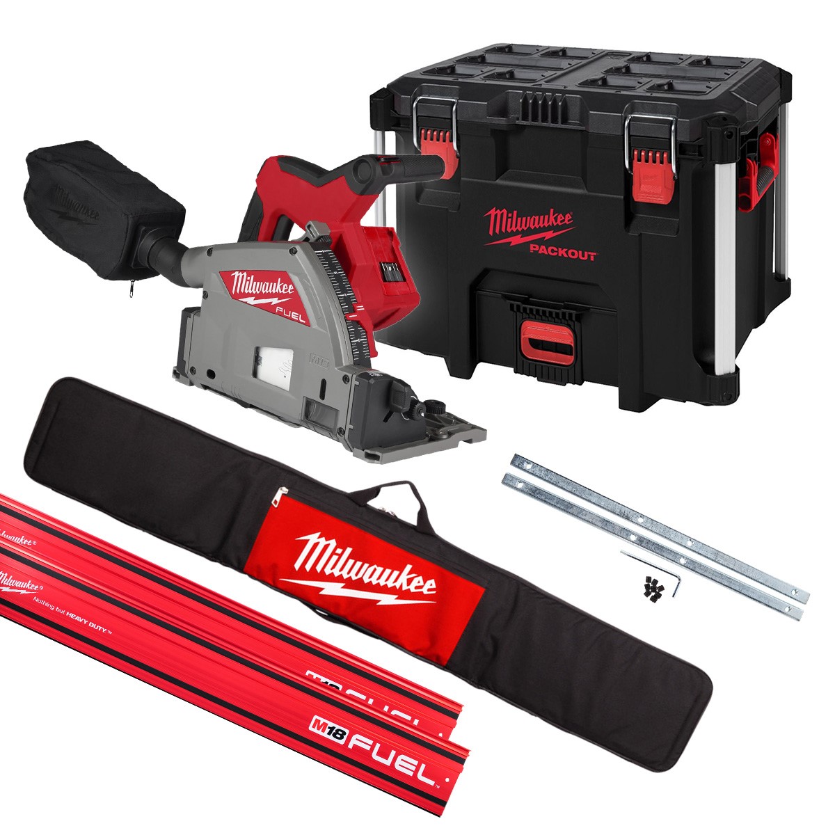 Milwaukee M18FPS55-0PSET Sega a tuffo a batteria M18 FPS55-0P 18V + 2 guide da 1400 mm + morsetti + borsa nella cassetta degli attrezzi PACKOUT