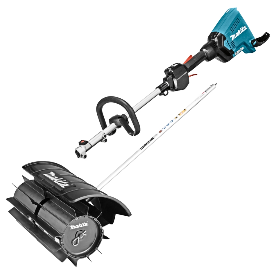 Makita DUX60ZX16 Accu Combisystem con impugnatura a D 2 x 18V, batterie e caricabatterie esclusi + accessorio spazzatrice a rullo (gomma)