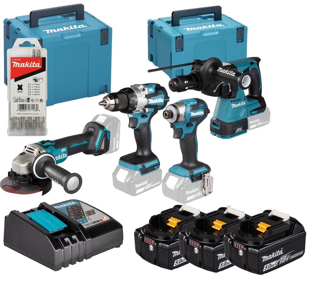 Makita DLX4196JX1 Set combinato DDF489|DTD173|DHR243|DGA504 18 V 5,0 Ah agli ioni di litio in M-Box