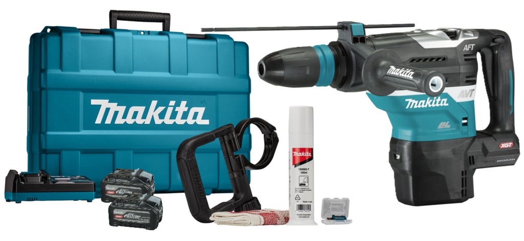 Makita HR005GU201 Martello combinato XGT 40 V Max con batteria 2x 4,0 Ah, caricabatterie rapido e trasmettitore AWS in valigetta