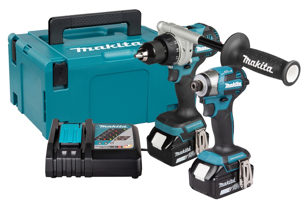 Makita DLX2573TJ Trapano e vite a percussione LXT 18V Combiset 2 macchine 2x batterie 18V 5.0Ah e caricabatterie rapido in Mbox