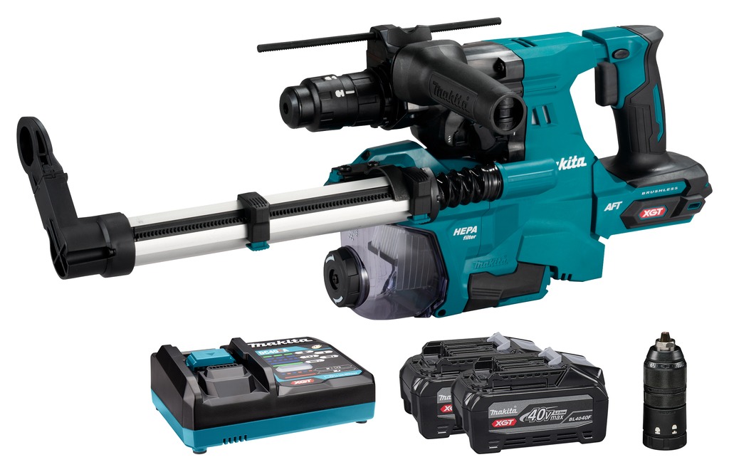 Makita HR012GU202 Martello combinato a batteria XGT 40V Max con aspirazione della polvere, incluse 2 batterie 40V 4.0Ah e caricabatterie rapido in Mbox
