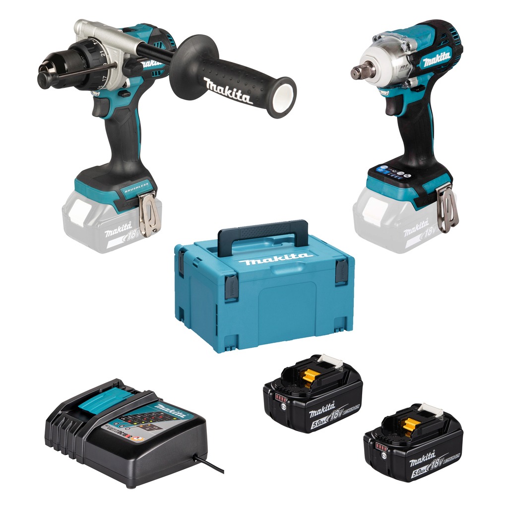 Makita DLX2590TJ Trapano/avvitatore (a percussione) Combiset LXT 18V DHP492 + chiave a percussione DTW300 18V incl. 2x5,0Ah e caricabatterie rapido in valigetta Mbox