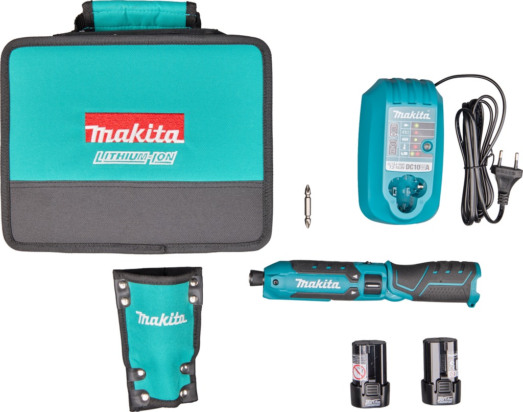 Makita TD023DSX1 Cacciavite a percussione da 7,2 V con 2 batterie da 1,5 Ah e caricabatterie in custodia