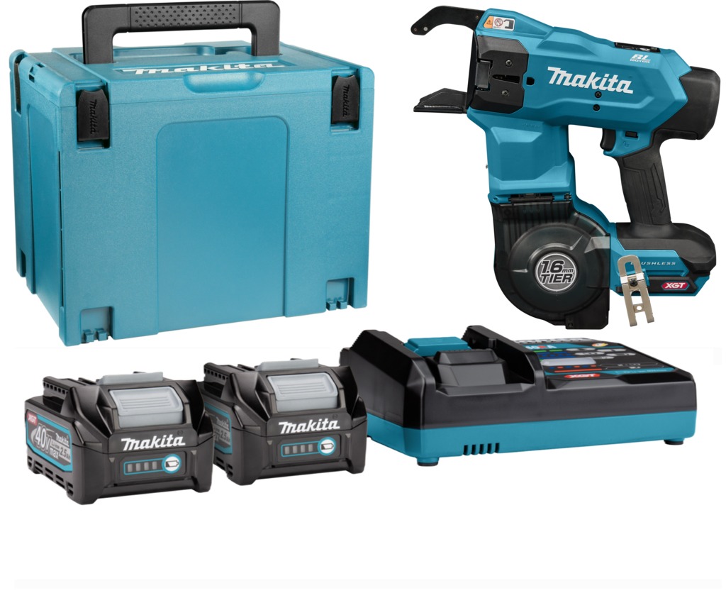 Makita TR001GD203 Intrecciatrice XGT 40V Max Accu 1,6mm con 2 batterie da 2,5Ah e caricatore rapido in Mbox