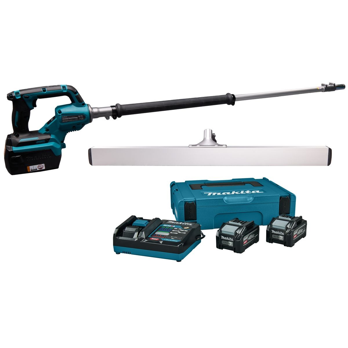 Makita VL001GU201 XGT 40 V Max: spatola vibrante a batteria da 900 mm, con 2 batterie BL4040F da 4,0 Ah, caricabatterie rapido e spatola di finitura nella confezione Mbox