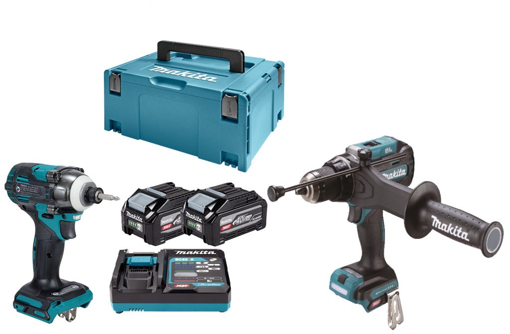 Makita DK0249G201 Set combinato XGT 40V Max con trapano a percussione e avvitatore a percussione, comprensivo di 2 batterie da 4,0 Ah e caricabatterie in confezione
