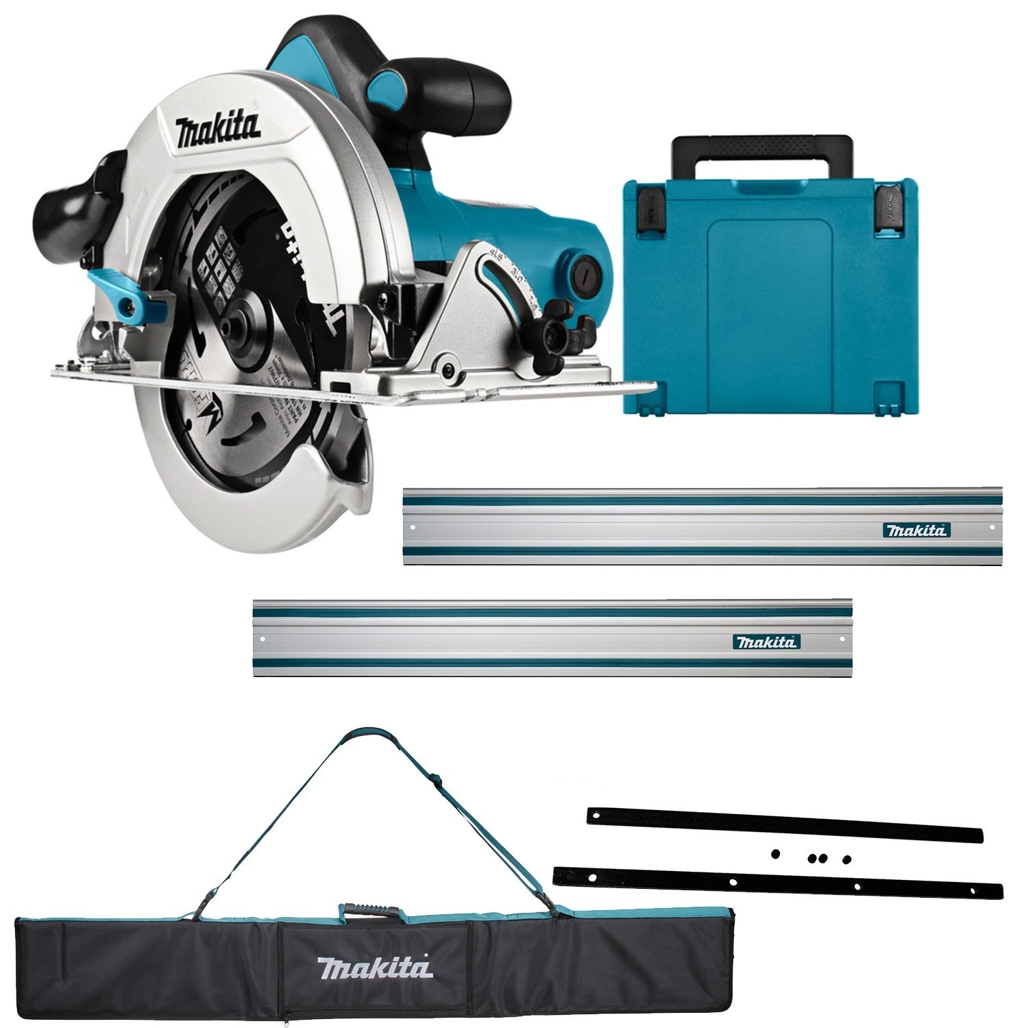 Makita HS7601JSET HS7601J Sega circolare 190 mm + 2 x righello 1500 mm + nastri di accoppiamento + borsa
