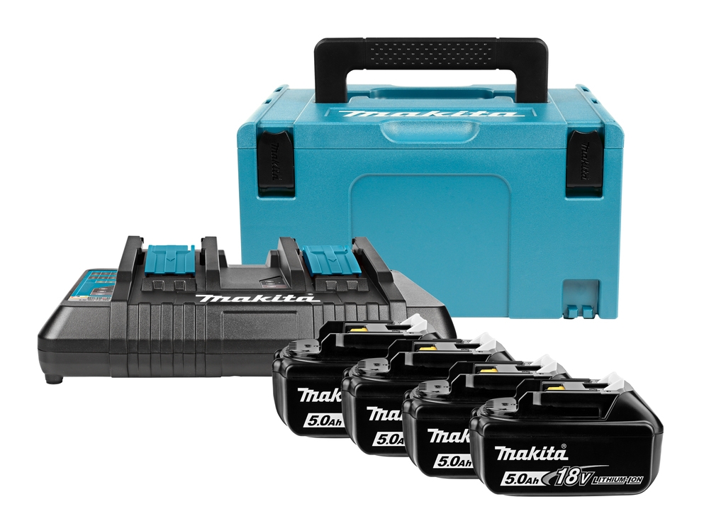 Makita Accessori 197626-8 Starter kit - 4 x batteria BL1850B 18V 5.0Ah + caricabatterie doppio DC18RD in MBox 3
