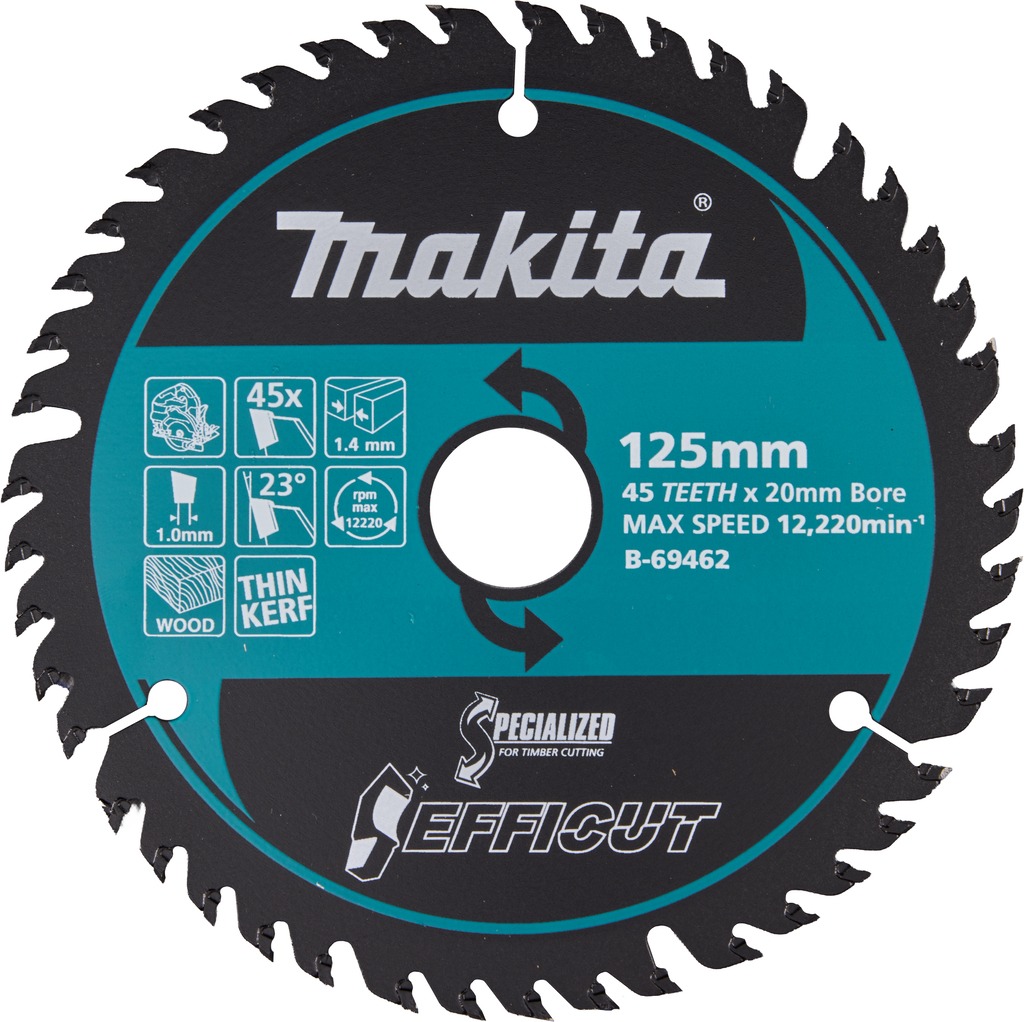 Makita Accessori B-69462 HM Efficut Lama per sega circolare per legno 125x20x1,4 mm 45T