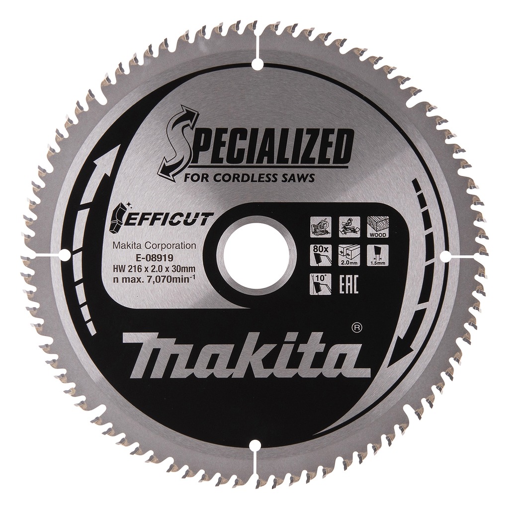 Makita Accessori E-08919 HM Efficut Lama da taglio per legno 216x30x2,0 mm T80