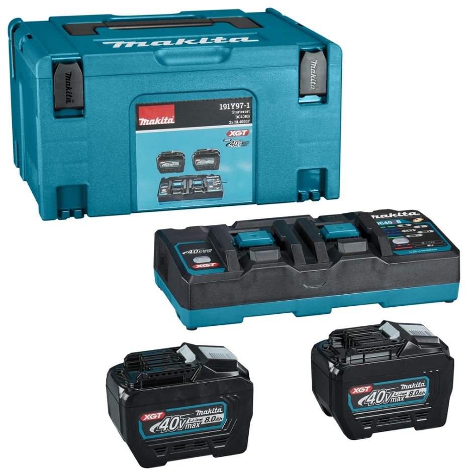 Makita Accessori 191Y97-1 Starter set XGT DC40RB Duo + 2 x batteria BL4080F 40V max 8.0Ah in MBox