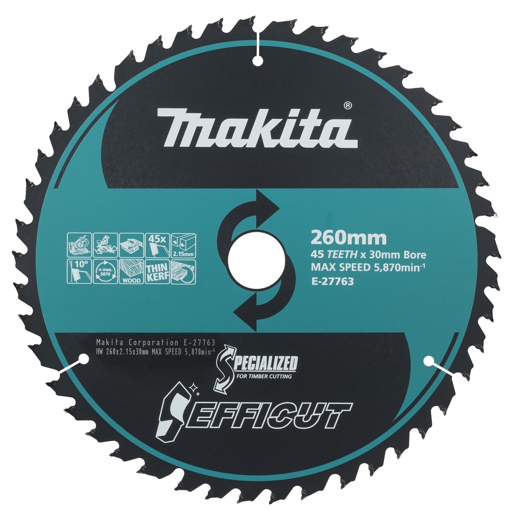 Makita Accessori E-27763 Lama da taglio/tavolo Efficut Legno 260x30x2,15 45T 10g 