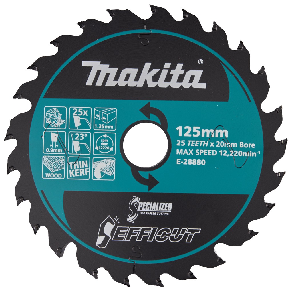 Makita Accessori E-28880 HM Efficut Lama per sega circolare per legno 125x20x1,35 mm 25T