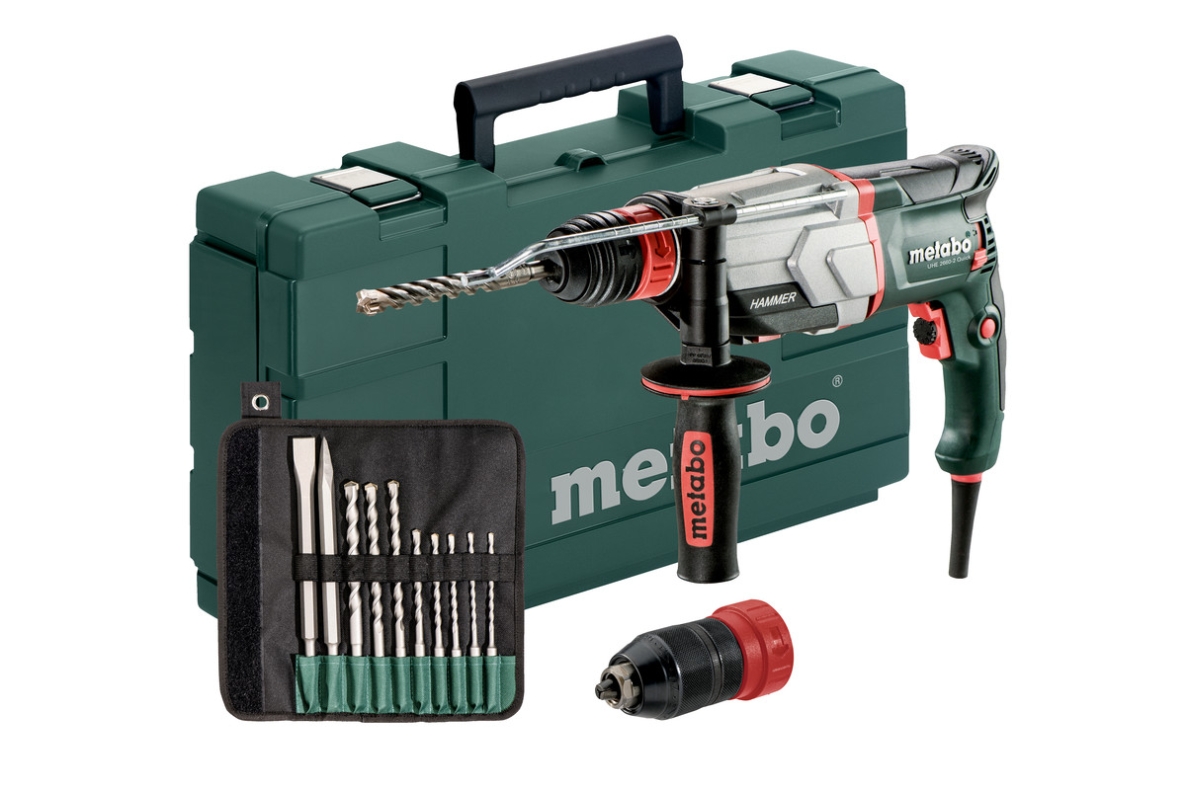 Metabo 600697510 UHE 2660-2 Quick SET Martello multiplo + mandrino a serraggio rapido 800 Watt 18 Nm 2,8 Joule + set di punte e scalpelli da 10 pezzi