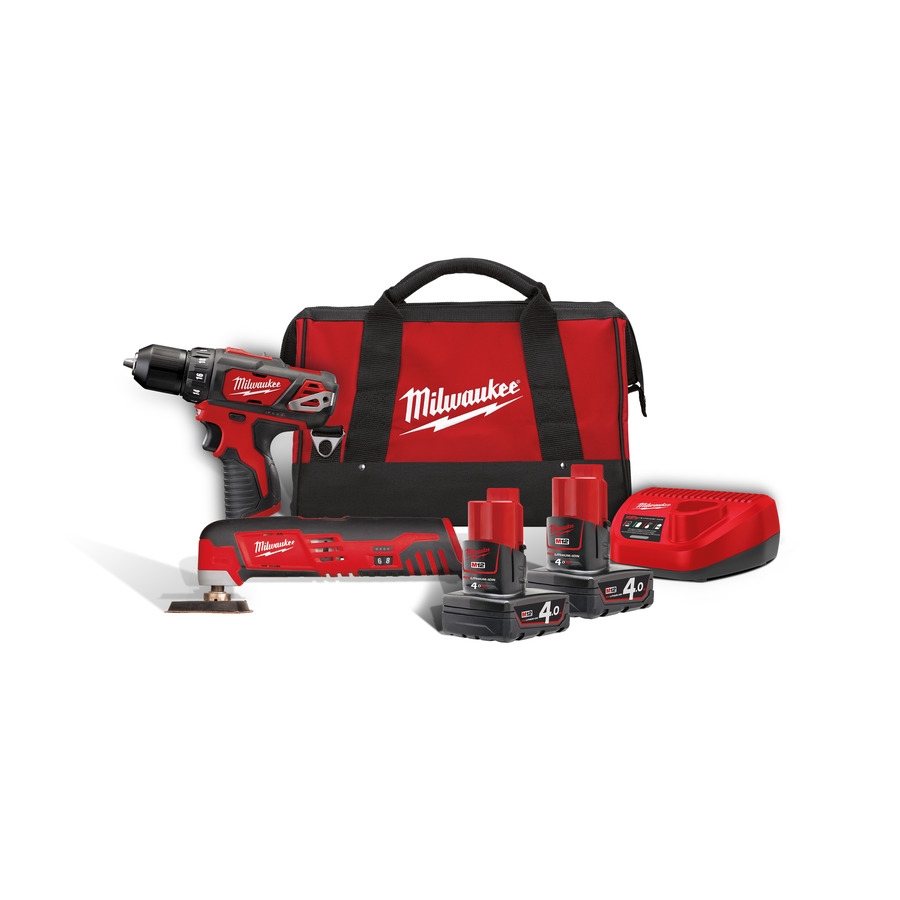 Milwaukee 4933441250 M12 BPP2H-402B Powerpack M12BPD Trapano a percussione +C12MT Multiutensile 12V 4,0Ah
