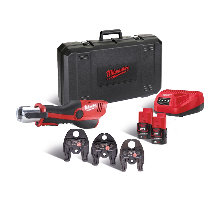 Milwaukee 4933443095 Kit M12 HPT-202C M-SET Hydraulic Accu-Press kit di pressatura M-SET subcompatto 2x 2,0Ah batteria e caricatore in valigetta