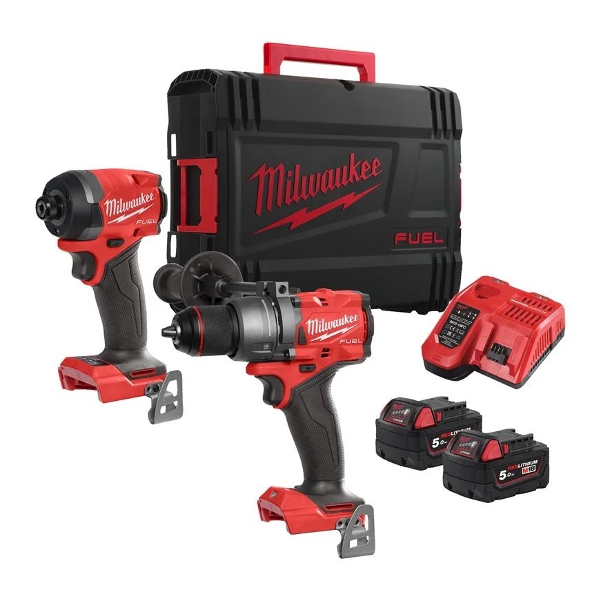 Milwaukee 4933480873 M18 FPP2A3-502X Powerpack 18V 5,0Ah Li-Ion - Trapano a percussione M18FPD3 + avvitatore a percussione M18FID3 in valigetta