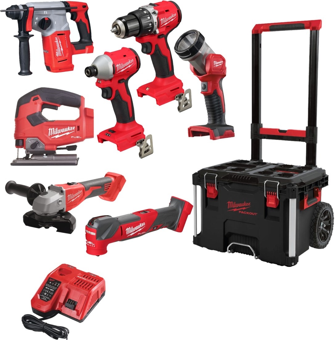 Milwaukee 4933499297 M18 FUEL&trade; Powerpack 7 macchine 18V 5,0 Ah Li-Ion in carrello PackOut 4933499297