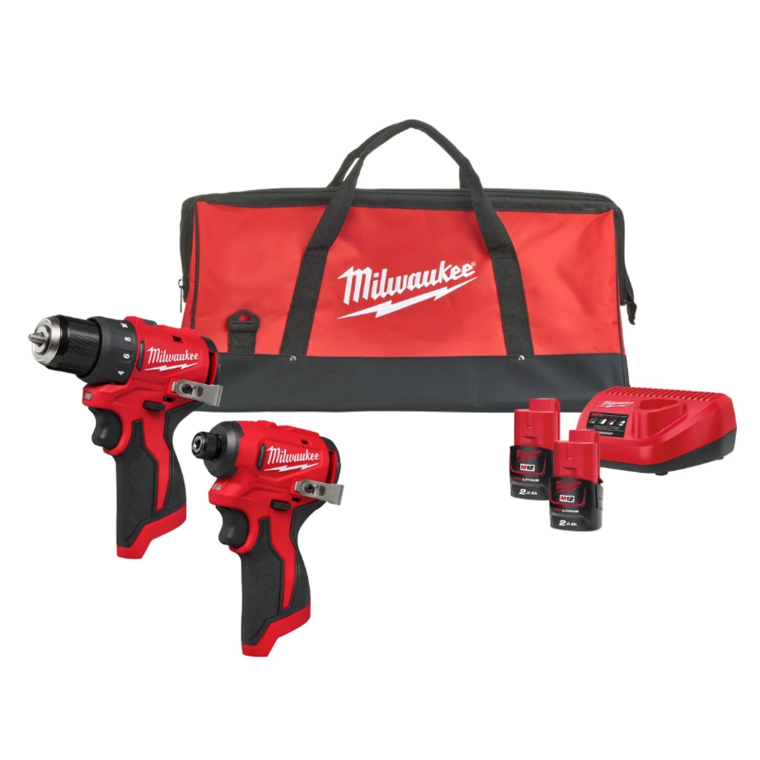 Milwaukee 4933500139 M12 BLPP2D Powerpack 2 macchine 2x 2.0Ah e caricabatterie in borsa con contattore