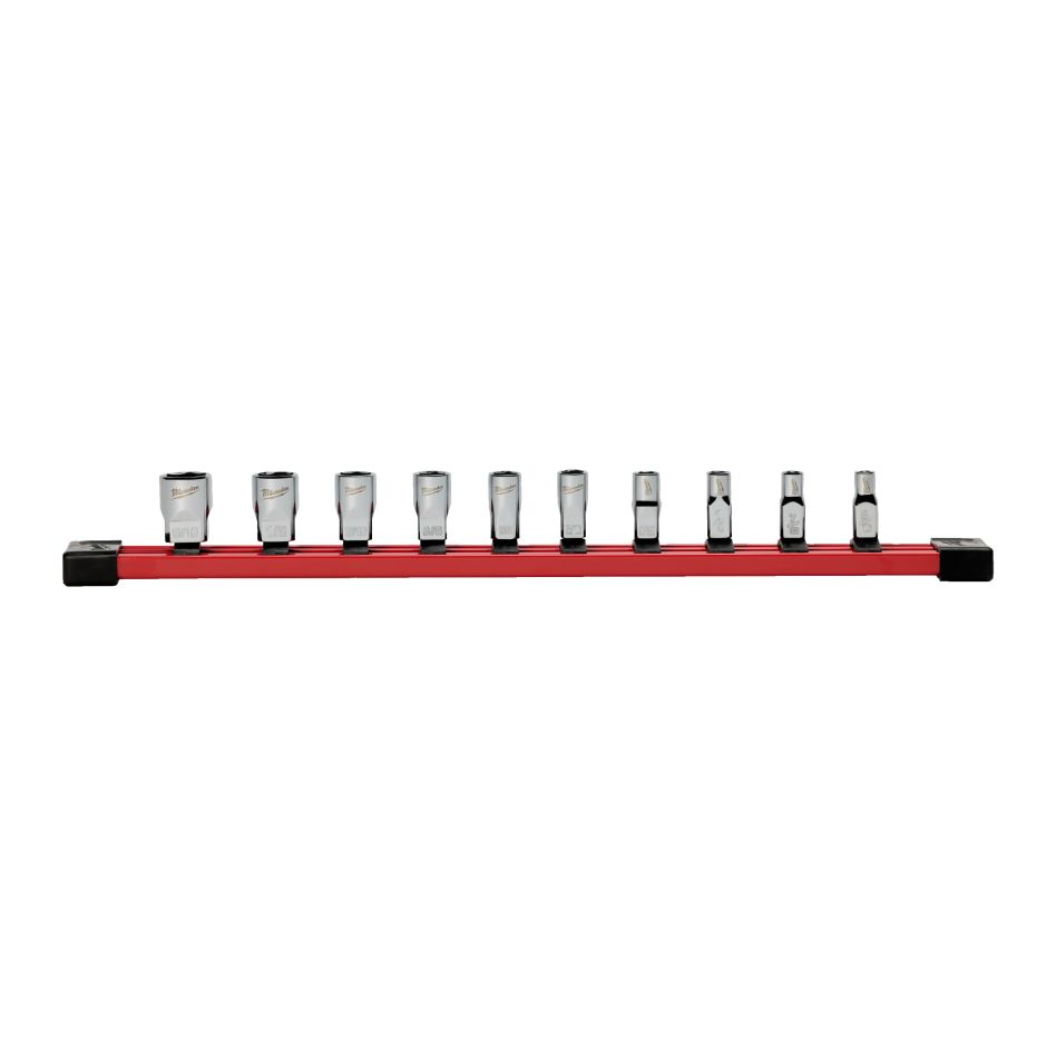 Milwaukee 4932501802 Set di chiavi a bussola da 1/4&Prime; standard SAE con guida di stoccaggio, 10 pezzi