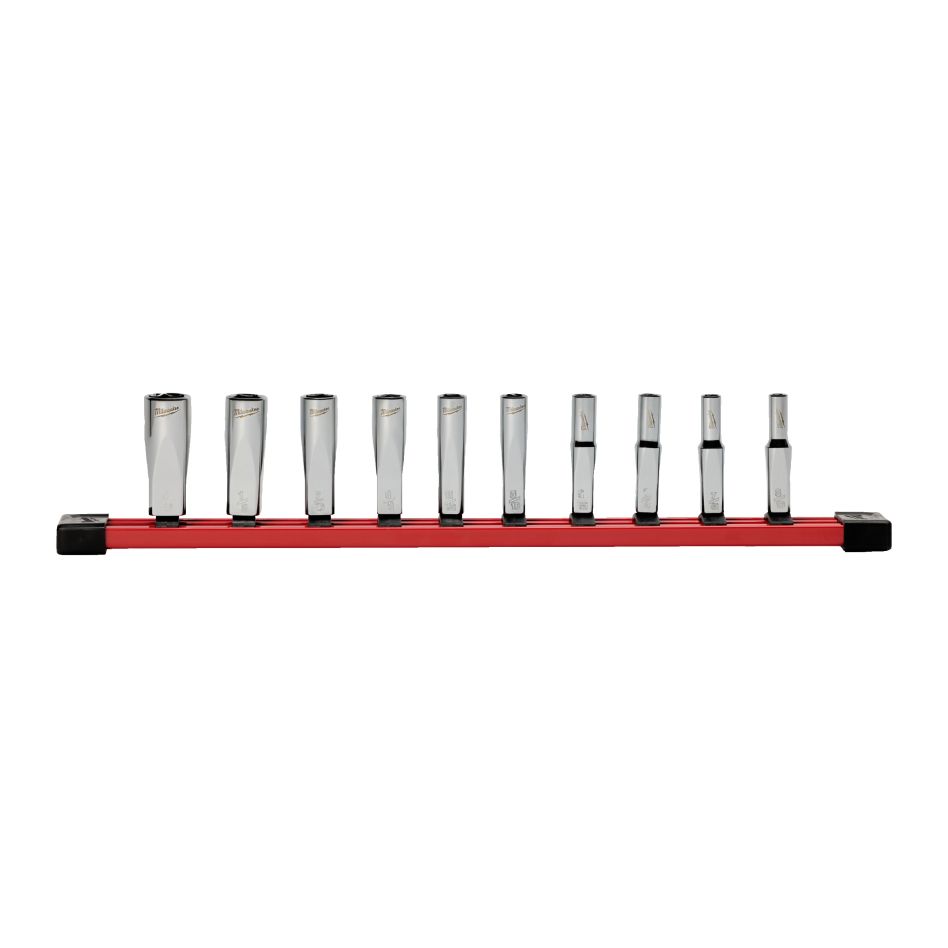Milwaukee 4932501803 Set di chiavi a bussola da 1/4&Prime;, SAE, con guida di stoccaggio, 10 pezzi