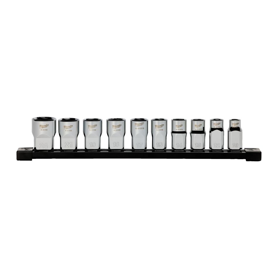 Milwaukee 4932501804 Set di chiavi a bussola da 1/2&Prime;, metrico standard, con guida di stoccaggio, 10 pezzi