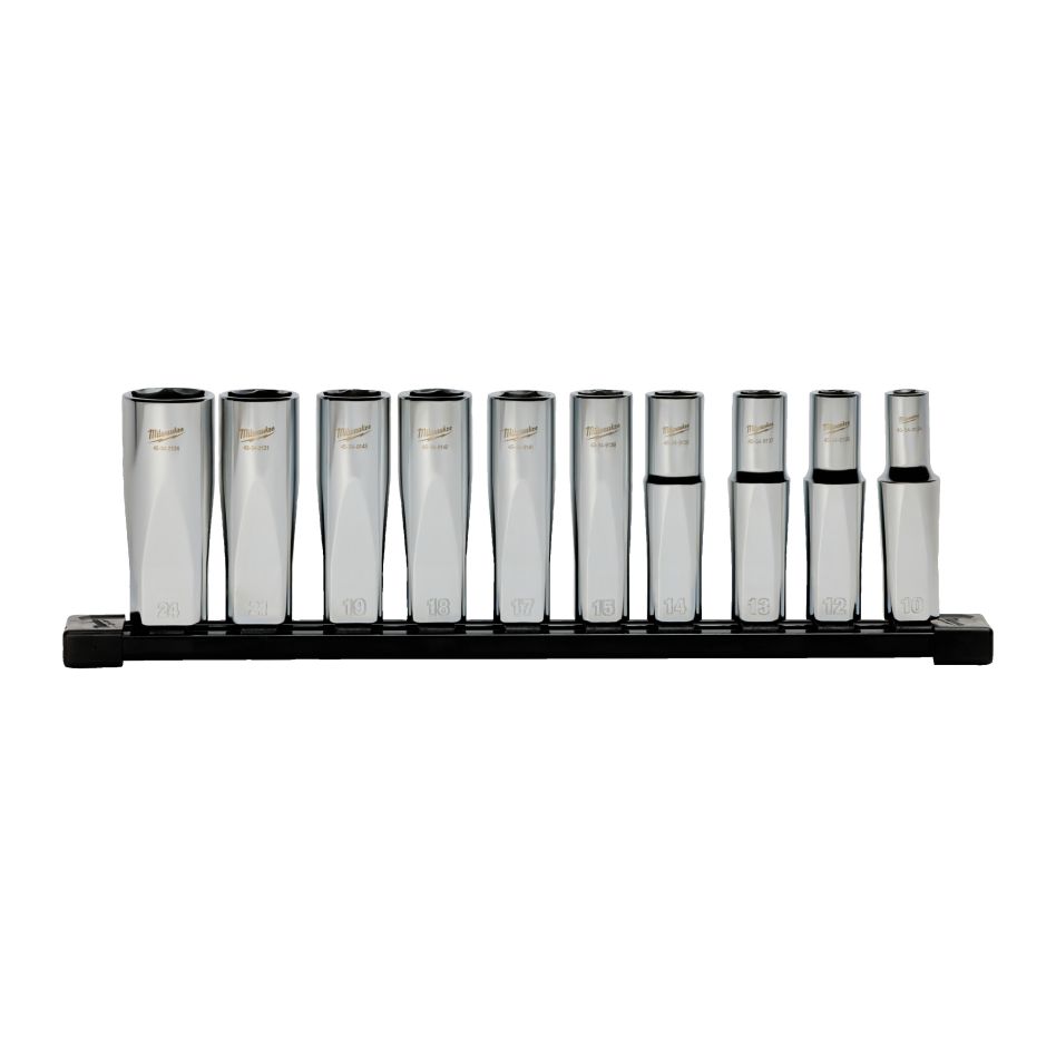 Milwaukee 4932501805 Set di bussole da 1/2&Prime;, metriche, con guida di stoccaggio, 10 pezzi