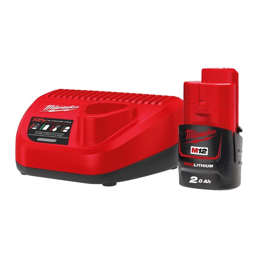 Milwaukee Accessori 4933451900 M12 NRG-201 - Batteria M12 B2 12V 2,0Ah agli ioni di litio rosso + caricatore C12 C