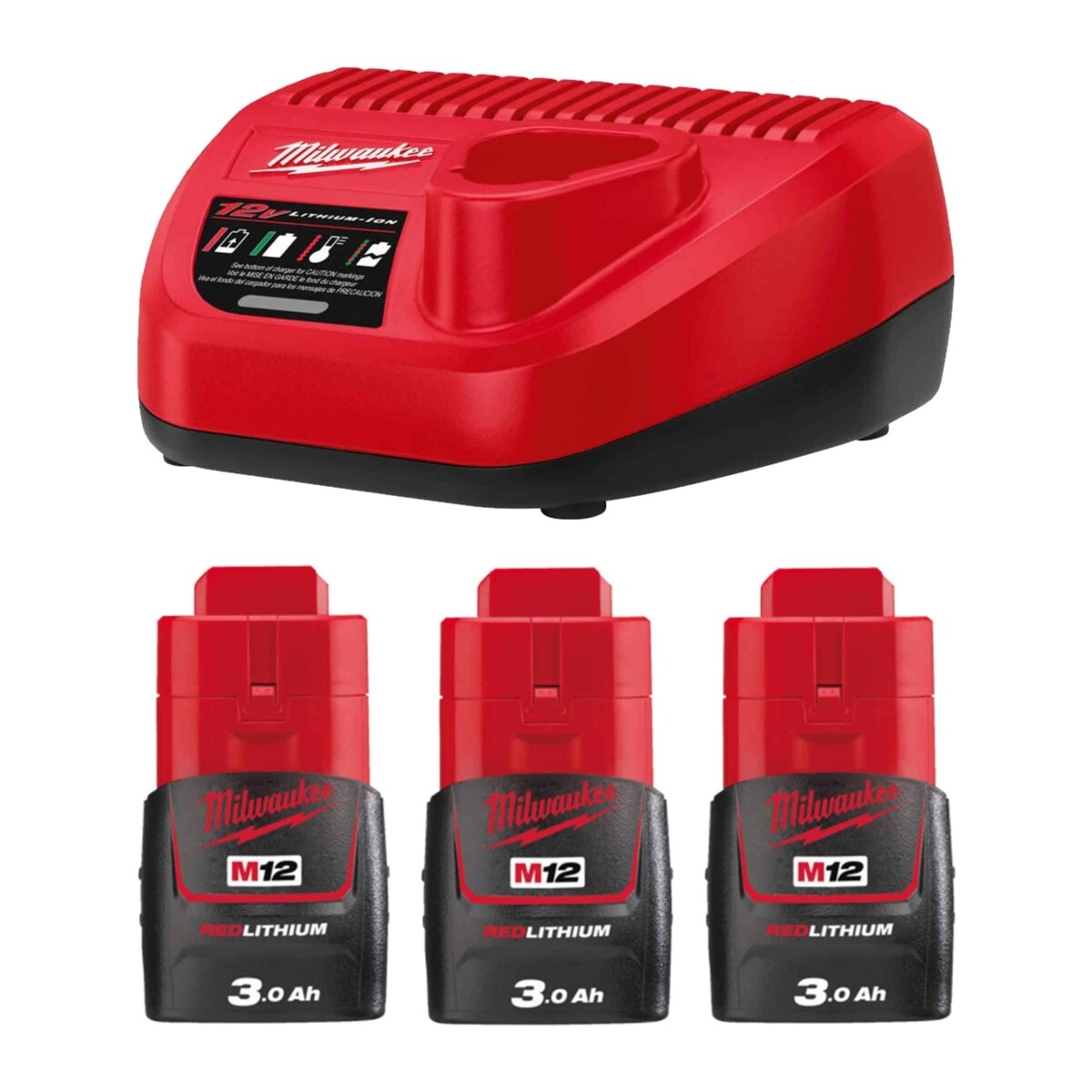 Milwaukee Accessori 4933459207 M12 NRG-303 M12™ NRG pack - 3 batterie 12V 3.0Ah + caricatore C12C