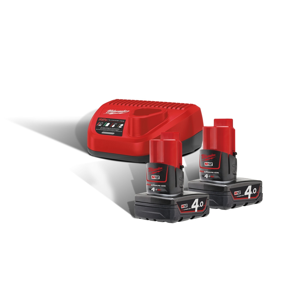 Milwaukee Accessori 4933459211 M12 NRG-402 Pack - 2 batteria da 12V 4,0Ah + C12C lader