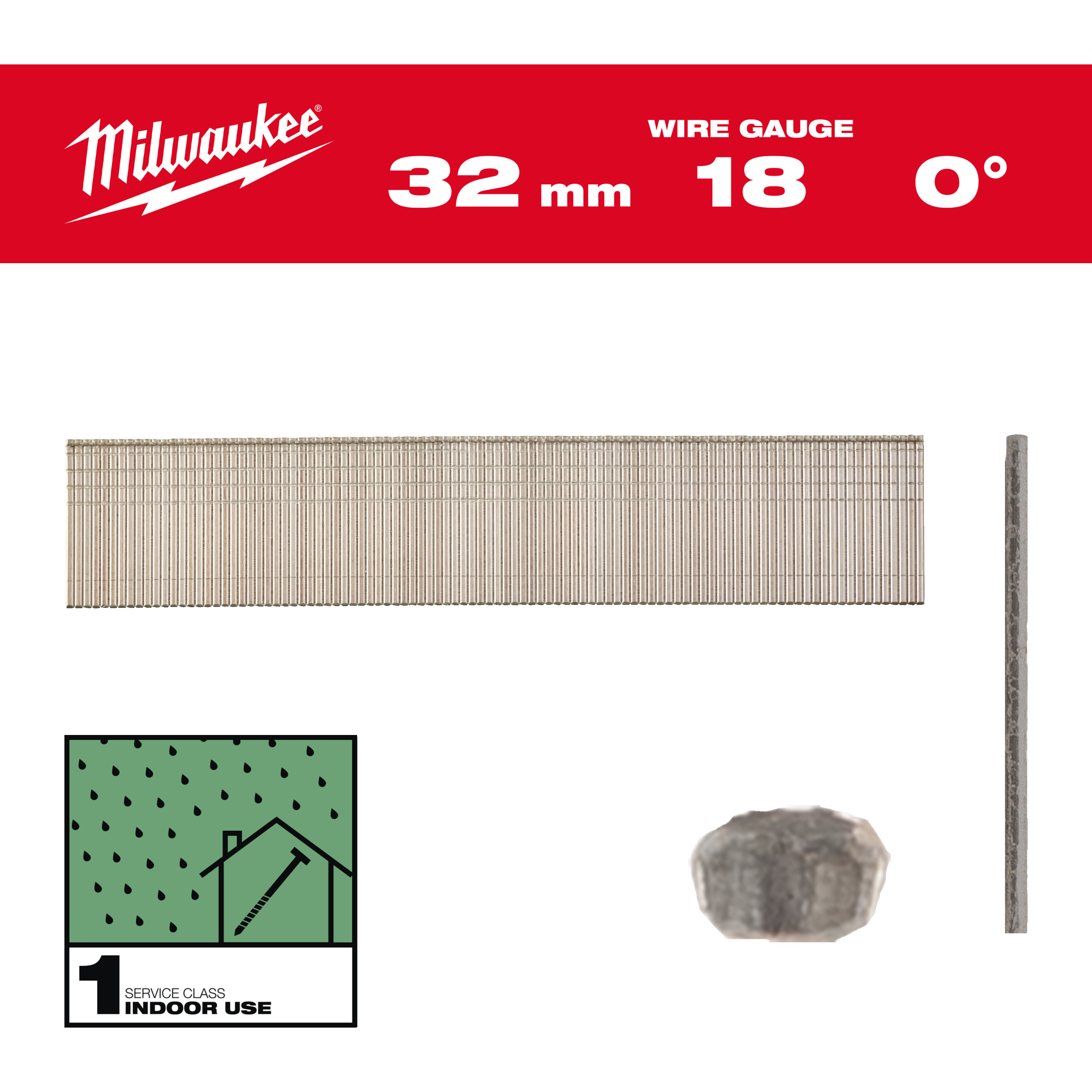 Milwaukee Accessori 4932492553 Mini chiodi Brad, calibro 18, testa sottile 18G / 32 mm / RC / G / SC1 - 5.000 pezzi