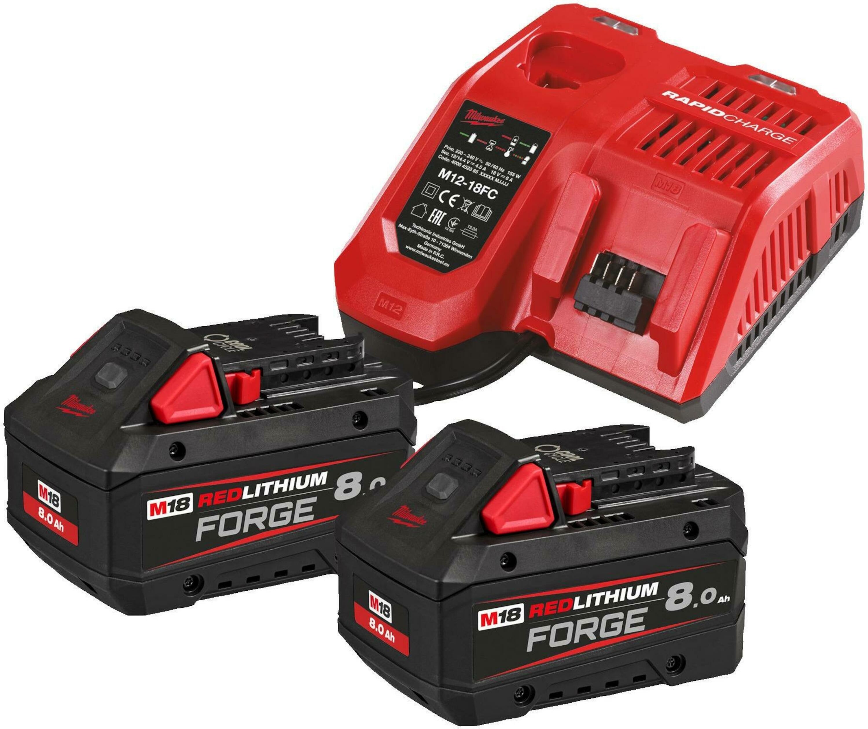 Milwaukee Accessori 4933498612 Set di batterie M18 FORGENRG-802 (2x batteria da 8,0Ah + caricatore M12-18 FC)