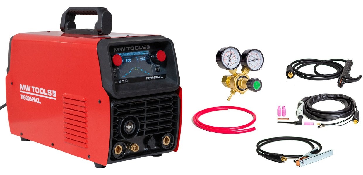 MW-Tools 829000207 TIG206PACL Inverter di saldatura TIG AC/DC Impulso 200A Display LCD 