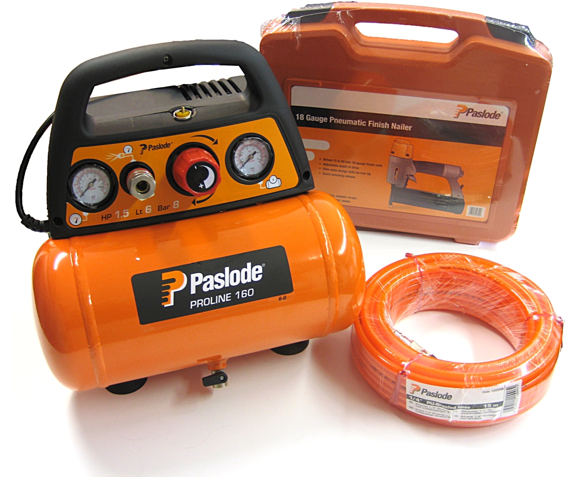 Paslode 142571 FN1850.2 chiodatrice per finitura (16 - 50 mm) mini-brads 1,2 mm + compressore Proline 160