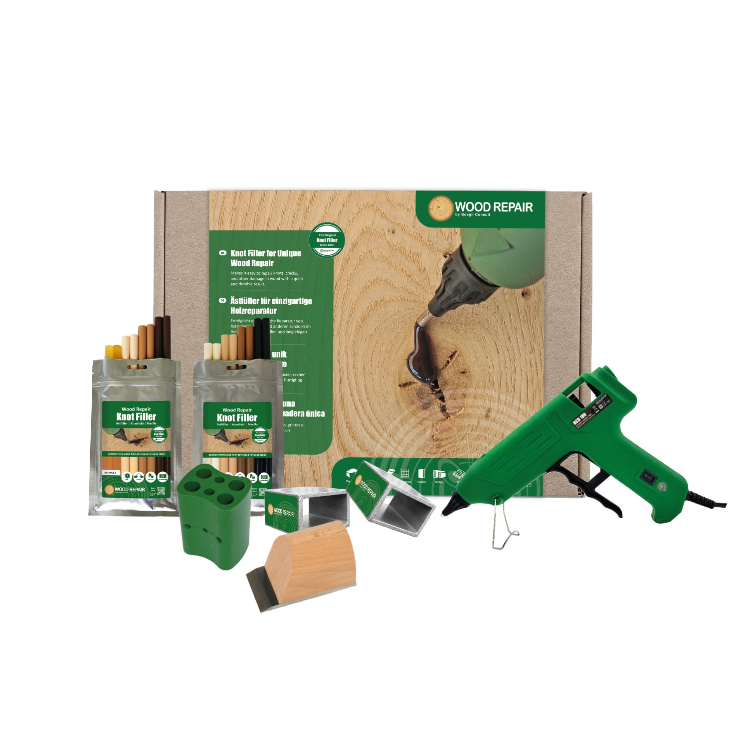 Wood Repair WRE-50036 BCD 180 Pistola di stuccatura a bottone Riparazione del legno PLUS+ kit in scatola